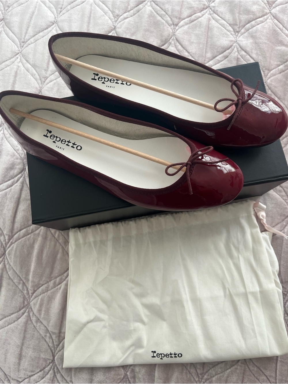 Women's Patent Leather Ballet Flats - Burgundy